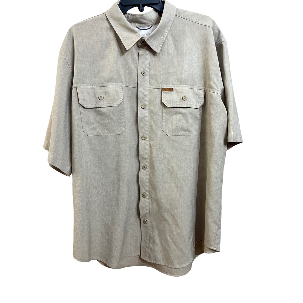 Orvis Mens Short Sleeve Button Down Shirt Tan Beige Mesh Lined Size XL